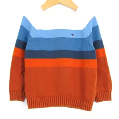トミーヒルフィガー セーター トップス 長袖 クルーネック コットンニット ベビー 男の子用 2Tサイズ 白×青×茶 TOMMY HILFIGER 【中古】
