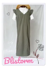 23.新品タグ付き♡Blistorm ブリストーム 肩フリルカーキワンピース♡ワンピース カーキ ジャンパースカート