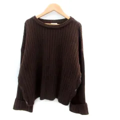 ローリーズファーム LOWRYS FARM ニット セーター クルーネック 長袖 ロールアップ F 茶色 ブラウン /HO51