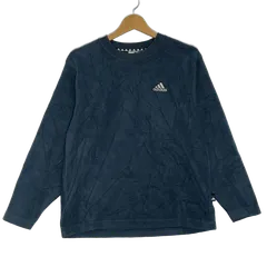 90's/90年代 adidas/アディダス 万国旗タグ フリーススウェットシャツ スウェット トレーナー 長袖 ワンポイント刺繡 インドネシア製 メンズ 150/M ネイビーグリーン