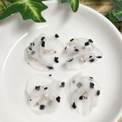 【6個】シフォンフラワー　ホワイト×ブラックドット　ビーズ付き