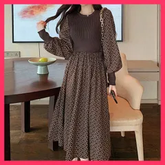 ★スタッフおすすめ★ニットドッキングワンピース 韓国ファッション  ニット地にブ