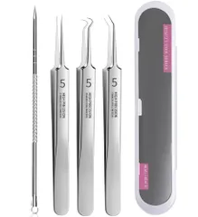 新品 JUTOSU 角栓ピンセット 精密ピンセット 極細ピンセット 汎用型ピンセット ピンセット 角栓取り ニキビ取り 毛抜き いちご鼻 黒ずみ 毛穴ケア 毛穴角栓 粉瘤 鼻ケア 先端0.01㎜ ステンレス製 耐酸 防腐 収納ケース付き 4点セット