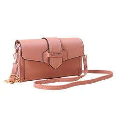 スマホポーチ お財布 ポシェット ショルダーバッグ ウォレットバッグ スマートフォン 携帯 軽量 斜めがけ 横向き(ピンク)