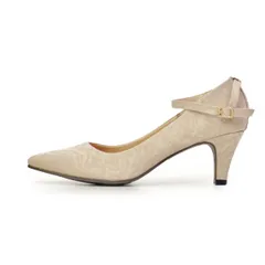 アイボリーレース 白 ホワイト パンプス 結婚式 太ヒール ストラップ 痛くない 二次会 パーティ 6センチヒール アンクルストラップ 19038 極ふわっ Parade 靴 レディース