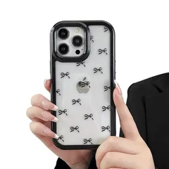 ZTOFERA iPhone 13 Proケース用、可愛いクリア透明リボンボウノット、韓国おしゃれシンプルカバー、ソフトTPU超スリム耐衝撃保護カバー iPhone 13 Proスマホケース用、黒い 1