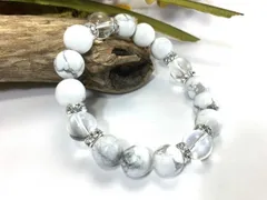 パワーストーン ブレスレット ハウライト 水晶 12mm  （シルバー）メンズ・レディース　男性・女性　数珠ブレス　開運  ハンドメイド  [I]