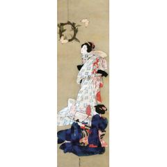 模写/伝/喜多川歌麿/橋下男女魚釣図/布袋屋掛軸HC-918 - メルカリ