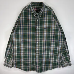 古着 90's/90年代 チャップスラルフローレン CHAPS RALPHLAUREN 長袖シャツ チェック ワンポイント ロゴ ボタンダウン 大きいサイズ 薄手 XXL  グリーン マルチカラー メンズ