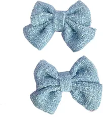 BEYANE ツイード リボン ヘアクリップ ヘアアクセ 可愛い ヘアピン ヘアアレンジ パーツ 結婚式 発表会(水色,  小x2)