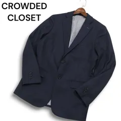 CROWDED CLOSET メンズビギ 通年 裏地ストライプ★ ウール アンコン テーラード ジャケット Sz.2 メンズ 紺 ネイビー