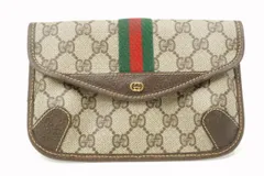 オールド グッチ ヴィンテージ シェリーライン ミニ クラッチ バッグ ポーチ GGプラス 5205 PVCレザー 茶 ブラウン GUCCI 2652h