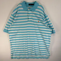 古着 ポロ・ラルフローレン POLO RALPH LAUREN 鹿の子 半袖 ポロシャツ ロゴ 刺繍 2ボタン 大きいサイズ 2XB BIG  水色系 ボーダー メンズ