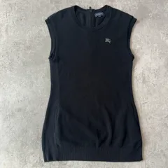 BURBERRY GOLF バーバリーゴルフ ノースリーブニットトップス ブラック ホースロゴ 刺繍 日本製 サイズ1 レディース 三陽商会　ポケット　チュニック　ベスト　ノースリーブニット