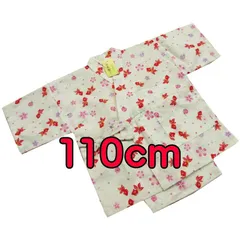新品 日本製 女児 105〜115cm cotton 甚平 パジャマ 金魚と小花 シャンタン地 JINBEI Made in Japan