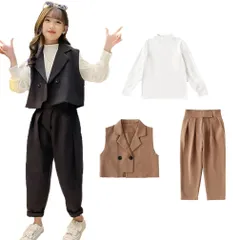 新品 [YERAN] 女の子 フォーマル スーツ 3点セット 子供服 卒業式 入学式 キッズ パンツスーツ ジュニア 小学校 スーツアップ パンツ 七五三 結婚式 お受験 ブラック 黒 ピアノ 冠婚葬祭120 130 140 150 160 170cm