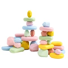 【人気商品】Promise Babe 木のおもちゃ カラフル 34個豪華セット 大きさ違う 立体ブロック 三日月形ブロック 木製 カラフル キャンディー系 知育玩具 バランスゲーム 指先のトレーニング 子供 誕生日プレゼント