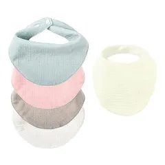 ホワイト、イエロー、ピンク、ブルー、グレー3D防水 ベビー ビブ スタイ三角 バンダナ 綿 柔らかい よだれかけ 赤ちゃん 無地 男の子 女の子 可愛い 瞬間吸水 25x34cm 5枚セット