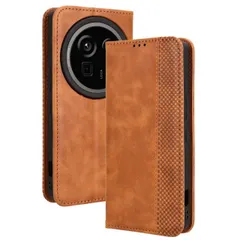 AQUOS R9 Pro ケース 手帳 SH-54E チェック柄 合革 レトロ 手帳 ケース 【Color】キャメル