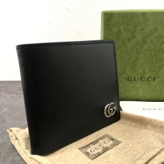 送料込み！ 未使用品 GUCCI 二つ折り財布 428725 ブラック 箱付き GUCCI グッチ 二つ折り財布 ダブルG レザー コインウォレット