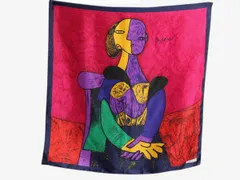【お得なクーポン配布中!】 ピカソ アート 大判 スカーフ 正方形 絵画柄 肖像画柄 レディース ストール PICASSO マルチカラー ハンカチ 黄色い背景の女 大きいサイズ