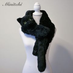 ぬいぐるみみたいな 黒猫マフラー　リアル　ストール　黒ねこ　猫雑貨　猫グッズ
