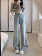 切りっぱなしワイドデニムパンツ