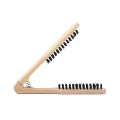 ストレート ツイン ブラシ V字型　木製 ダブルブラシ 癖毛　縮毛矯正　痛くない　櫛　艶　ストレートヘア　両面　静電気防止 (ナチュラルブラウン)