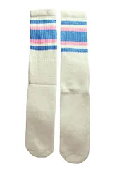 SkaterSocks (スケーターソックス) 22インチ ロング チューブソックス 靴下 US MADE 70年代 アメリカ製 スケートボード スケボー オールドスクール（ホワイト×ブルー×ピンク）