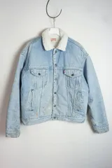希少 LEVI'S リーバイス ケミカルウォッシュ 裏ボア デニム トラッカー ジャケット USA製 赤タグ ビンテージ 70609-0214 薄青 L 本物 330O★1