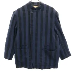MICHIKO KOSHINO ミチココシノ 日本製 ストライプ柄 バンドカラー ジャケット M ネイビー メンズ 古着