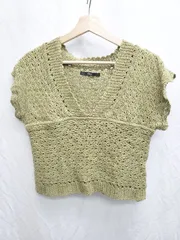 ◇ ⊂ Kastane カスタネ 透かし編み ニット ベスト セーター サイズF カーキ レディース P  【1409090012075】