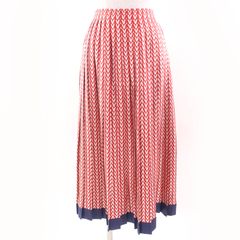 未使用品☆VALENTINO ヴァレンティノ RB3RA4B94EK シルク100％ ロゴ総柄 プリーツ ロングスカート レッド系 38 イタリア製 正規品 レディース