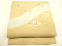 平和屋着物◎九寸開き名古屋帯　総刺繍　幾何学文様　金通し地　正絹　逸品　DAAO0584xg