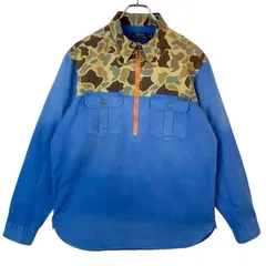 ポロラルフローレンPolo ralph laurenハーフジップ長袖シャツプルオーバーシャツTALONタロンジップ切り替えデザイン迷彩カモフラージュ青ブルー緑グリーン茶色ブラウンカーキオレンジフェードY2Kグランパコア個性的vintageヴィンテージ50328