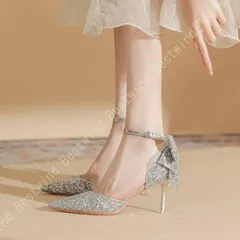 アンクルストラップパンプス キラキラ ハイヒール ポインテッドトゥ ピンヒール ラインストーン ヒール6/8cm ラインストーン サンダル ヒール 歩きやすい