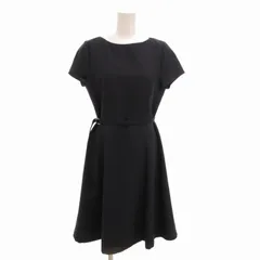 ナチュラルビューティーベーシック NATURAL BEAUTY BASIC 美品 ワンピース ベルト付き ミモレ ロング フレンチスリーブ M 紺 ネイビー /TZ 1014