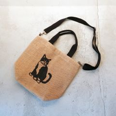 【FABRICO / ファブリコ】ジュートバッグ ectan「CAT」/  ネコ 猫柄 ハチワレ 猫プリント イニシャル ショルダー トート ハンド