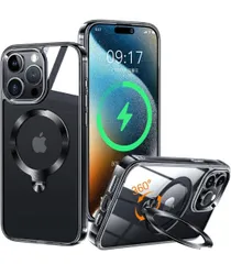 ★ZapNet iPhone 15 Pro Max用 クリア ケース Magsafe 対応 [定点スタンド・超絶安定性][本体を再現・極透明]ストラップホール付き マグセーフ ワイヤレス充電対応 クリアブラック