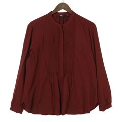 22AW★ UNIQLO ユニクロ 通年 長袖 レーヨン ピンタック ブラウス シャツ Sz.L　レディース