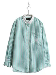 【お得なクーポン配布中!】 90s エディ―バウアー ストライプ クレリック ボタンダウン シャツ レディース L / オールド 長袖シャツ コットン ワンポイント ゆったり