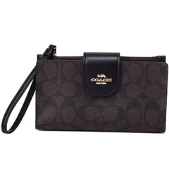 コーチ 財布 COACH コーティングキャンバス スムースレザー シグネチャー カラーブロック フォン iPhone スマホ テック ウォレット リストレット 財布 ブラウン×ブラック coach2874