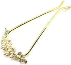 Miaomyao ミャオミャオ 簪 かんざし バチ型 髪飾り 和装 留袖 着物 金属 アンティーク フラワー リボン モチーフ パール U字 コーム ヘアアクセサリー ゴールド(Gold,  小さめ)