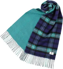 Elensia エレンシア カシミヤブレンド リバーシブル マフラー レディース メンズ UVカット98%以上 チェック 30x186cm 160g 全13色 グリーン(ブルーグリーン)