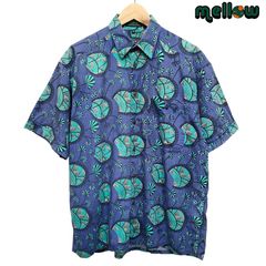 BASIC ELEMENTS ショートスリーブシャツ 半袖 総柄 パープル×ターコイズ×ブラック サイズ：メンズ M 古着 【中古】