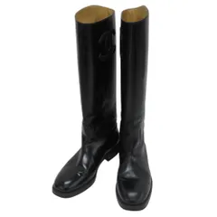 美品 CHANEL シャネル レザー ココマーク ロングブーツ ハイブーツ G33870 39 1/2 25.5cm相当 ブラック レディース 古着 中古 USED