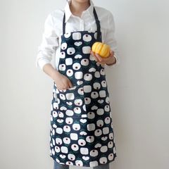 エプロン 北欧 首掛け 花柄 フラワーりんごネイビー白紺青赤 厚手 カフェ おしゃれお洒落オシャレ 料理 レディース 綿コットン リネン キッチン雑貨 Finlaysonフィンレイソン風 Marimekko風 プレゼントギフト フィンランド オンップ ポケット
