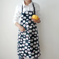 エプロン 北欧 首掛け 花柄 フラワーりんごネイビー白紺青赤 厚手 カフェ おしゃれお洒落オシャレ 料理 レディース 綿コットン リネン キッチン雑貨 Finlaysonフィンレイソン風 Marimekko風 プレゼントギフト フィンランド オンップ ポケット