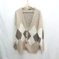 ◇ ⊇ G.O.C ジーオーシー ダイヤ柄 ニット 長袖 カーディガン サイズM ブラウン ベージュ メンズ E  【1501160042187】のサムネイル