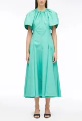 3.1 Phillip Lim　スリーワンフィリップリム　2023SS　ロングワンピース　サイドリボン　フレア　緑　コットン　ポリエステル　サイズ２　a00155のサムネイル